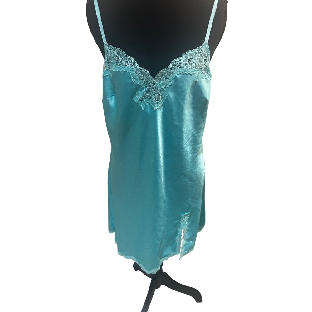 FINAL DROP Victoria's Secret Satin Lace Trim Slip Dress Chemise Nightie M